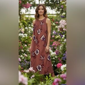 NWT- Holiday Party Floral Dress
Soft Mauve Brown Lavender flower accents